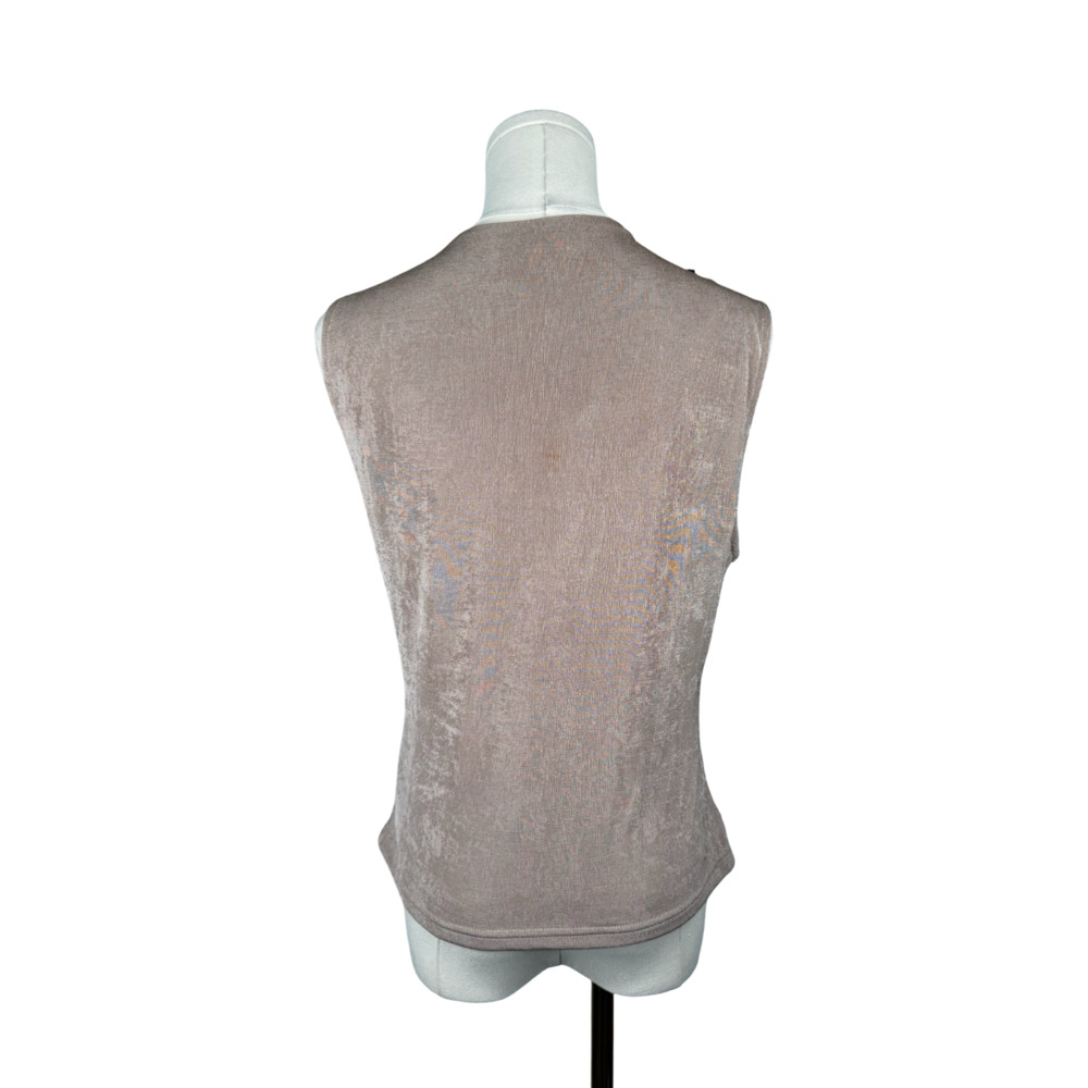 blush noir Sleeveless Ruched Metallic Taupe Knit Top Sz. L NWT - Picture 3 of 6